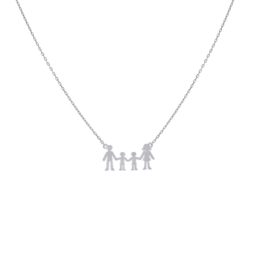 Sterling Silver Mom Dad Twin Boy Family Charm Necklace
