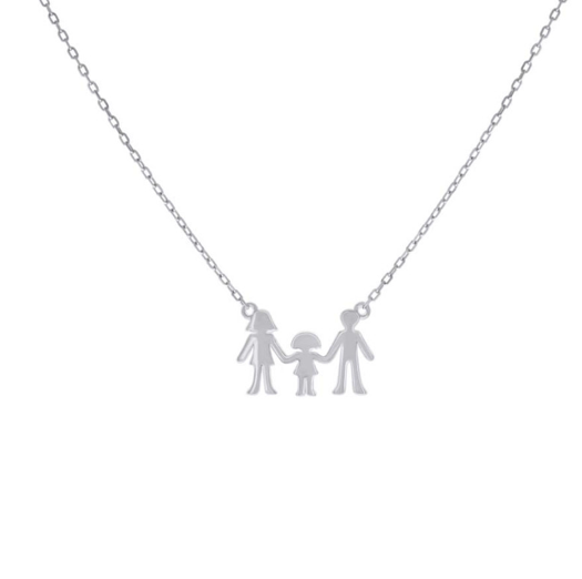 Sterling Silver Mom Dad Girl Family Charm Necklace