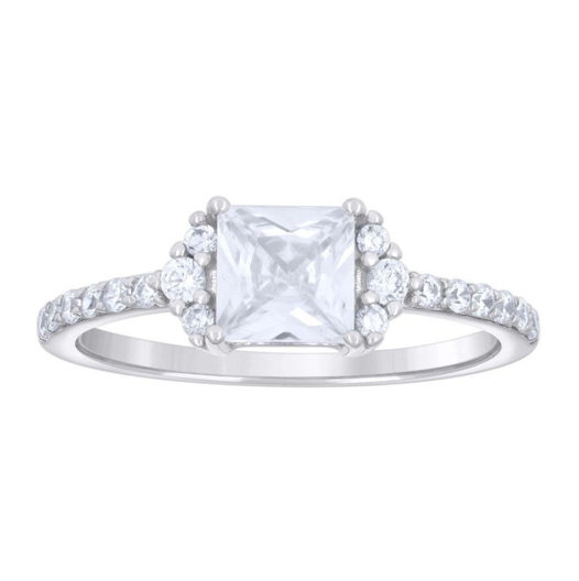 Sterling Silver White Sapphires Princess Cut Ring