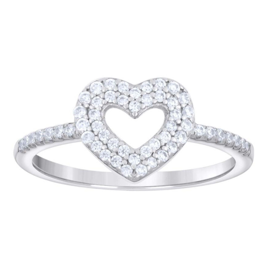 Sterling Silver White Sapphires Open Heart Ring