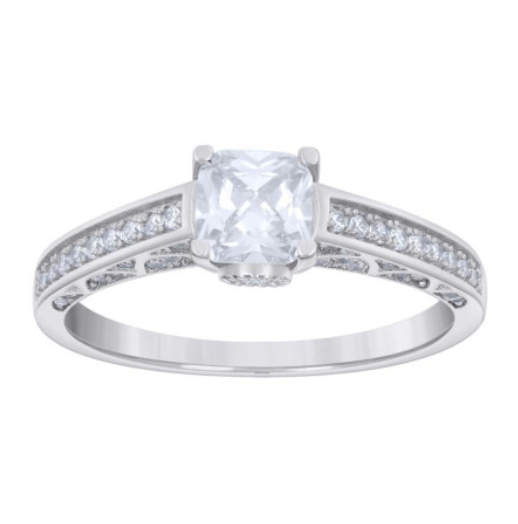 White Sapphire Cushion Cut Ring in Sterling Silver – Timeless Style