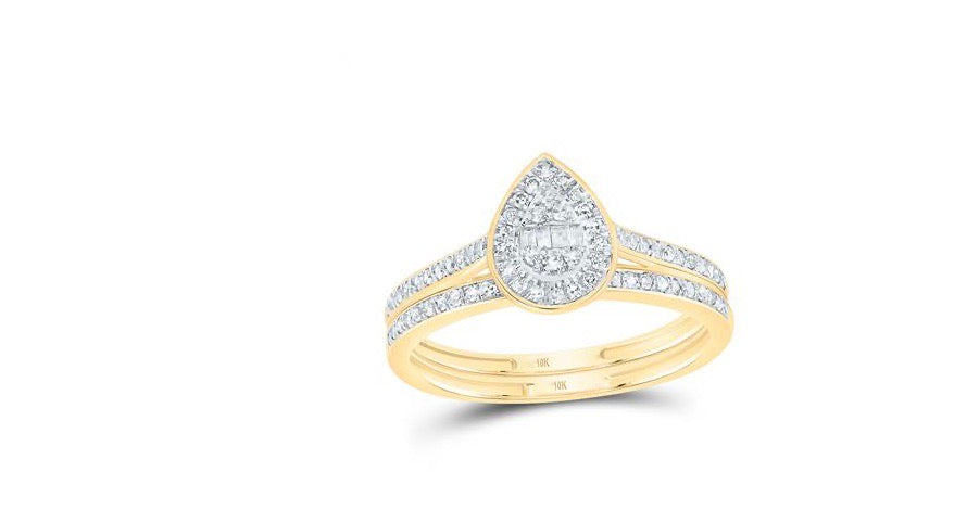 10k Pear Baguette Round Diamonds Bridal Duo Set