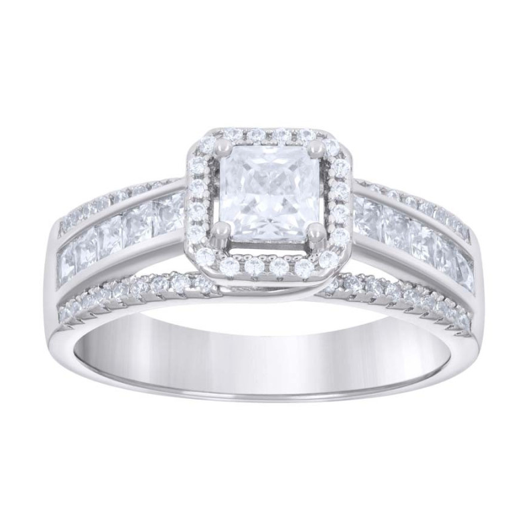 Sterling Silver Halo White Sapphires Ring