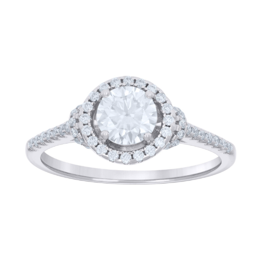 Sterling Silver White Sapphires Halo Engagement Ring