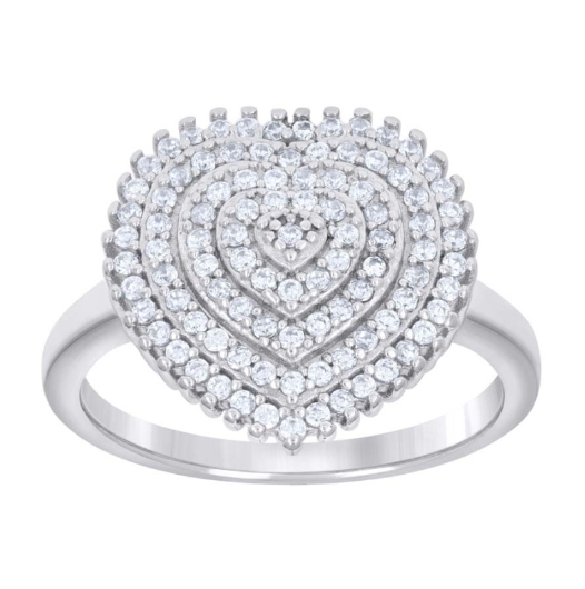 Sterling Silver White Sapphires Heart Ring