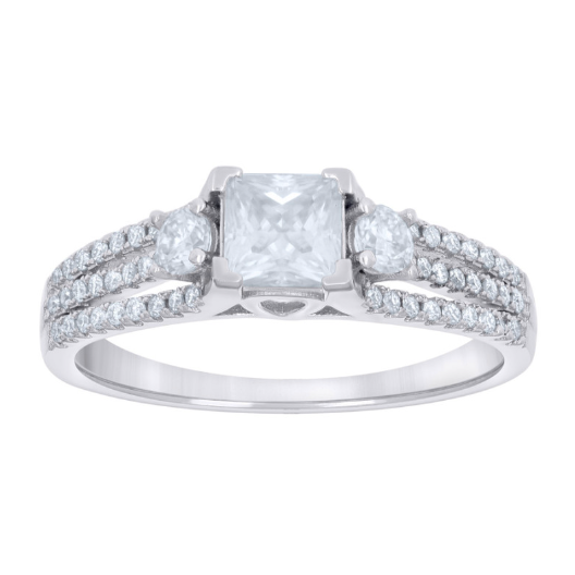 Sterling Silver Princess-cut Round White Sapphires Fashion Engagement Ring