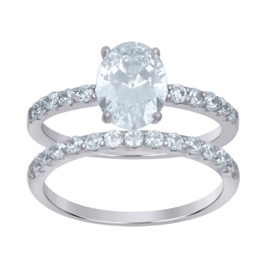 Sterling Silver Oval White Sapphires Duo Ring Set