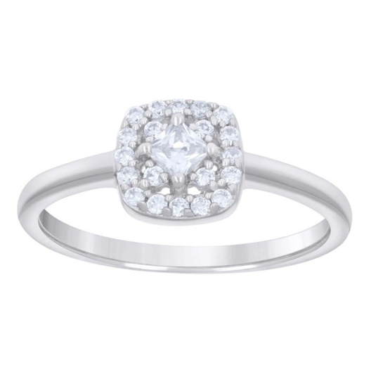 Sterling Silver Princess White Sapphires Promise Ring
