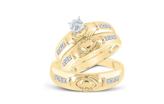 Claddagh Diamond Trio Wedding Ring Set – 1/8 Cttw