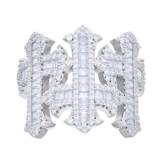 Sterling Silver Moissanite Cross Religious Ring