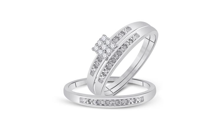 Sterling Silver Diamond Wedding Trio Ring Set – 1/20 Cttw