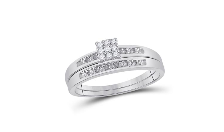 Sterling Silver Diamond Wedding Trio Ring Set – 1/20 Cttw