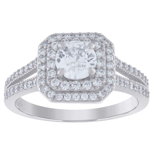 Sterling Silver 1.22 CT Moissanite Double Halo Engagement Ring