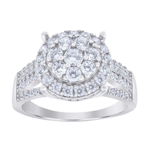 Sterling Silver Floral Moissanite Engagement Ring