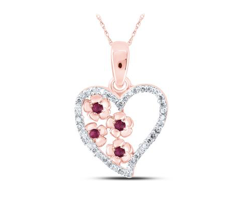 10K Diamond Flower Heart Charm