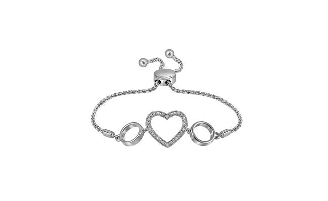 Sterling Silver Diamond Heart Bracelet | 1/20 CTTW Bolo