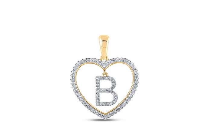 10K Heart “B” Diamond Initial Charm