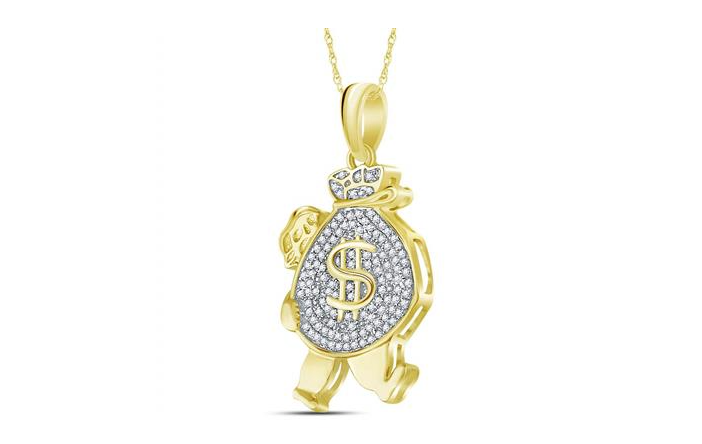 10k Yellow Gold Round Diamonds Money Bag Man Charm