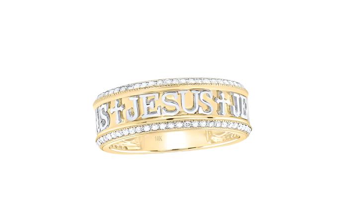 10k Jesus Religious Round Diamonds Band
