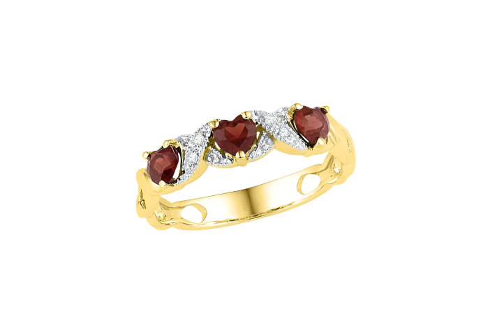 10k Yellow Gold Heart Garnet Birthstone Diamond Ring