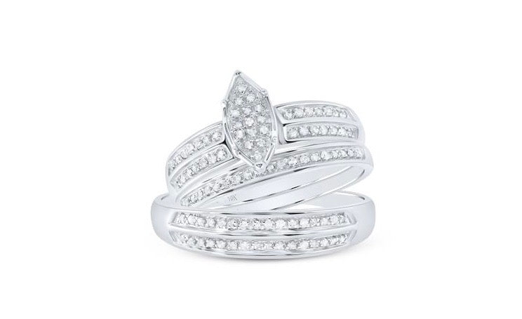 10K Gold Marquise Diamond Bridal Trio Set – 1/4 CTW