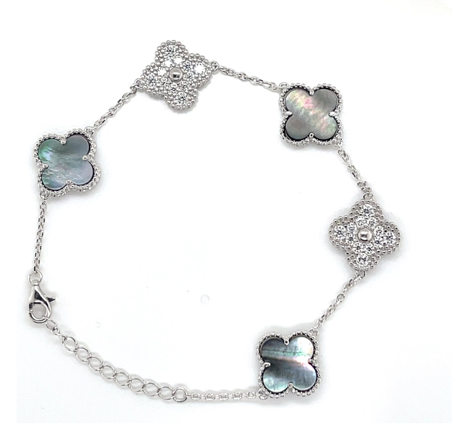 Sterling Silver 1.28 Cttw Moissanite 14mm Black Clover Bracelet