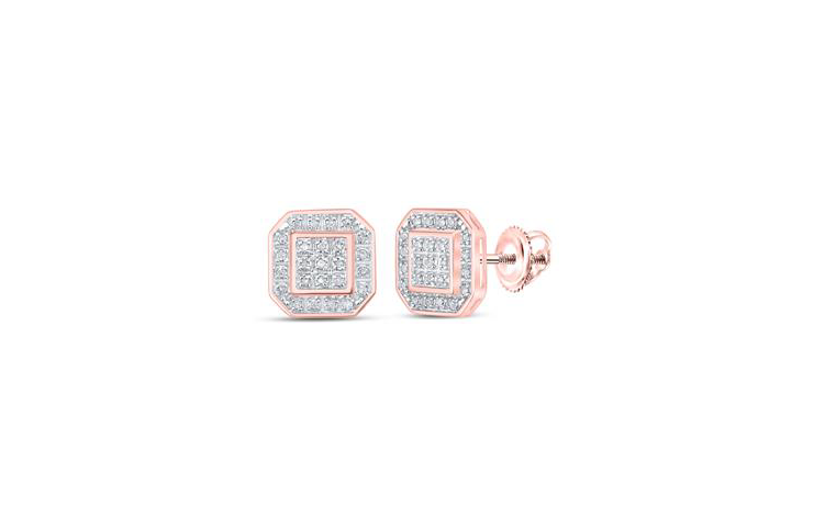 10k Rose Gold Octagon Diamond Studs Earrings