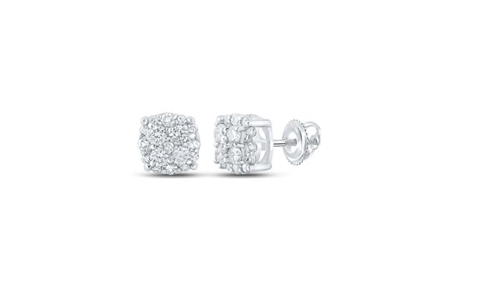 10k White Gold Round Diamonds Earrings Studs