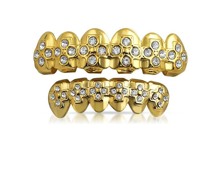 Hip Hop Bling Top 6 Bottom 6 Gold Tone CZ Fashion Grillz