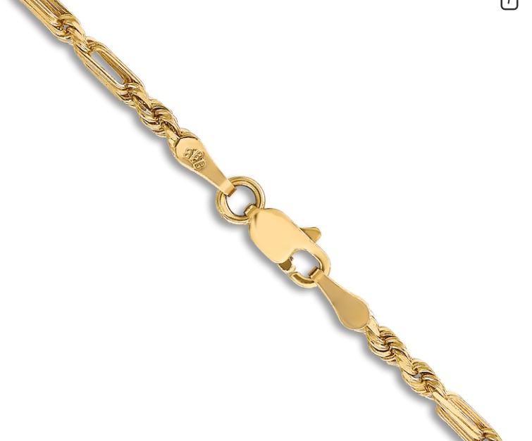 10K Yellow Gold Milano Rope Bullet 2.5mm Chain