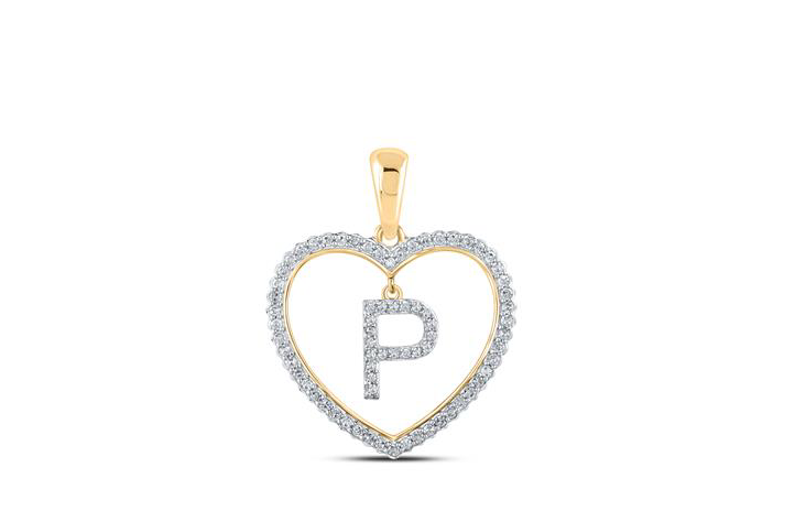10K Heart “P” Diamond Initial Charm