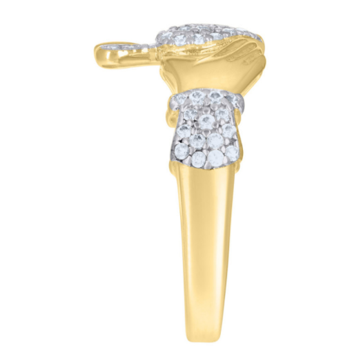 10k Yellow Gold White Sapphires Heart Claddagh Ring