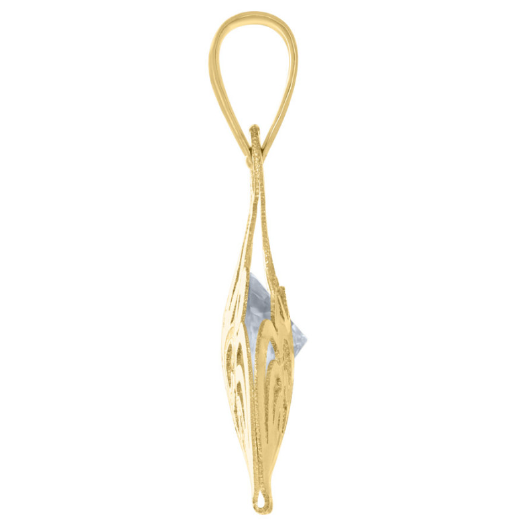 14Kt Yellow Gold Mens Pear White Sapphire Crown Fashion Charm