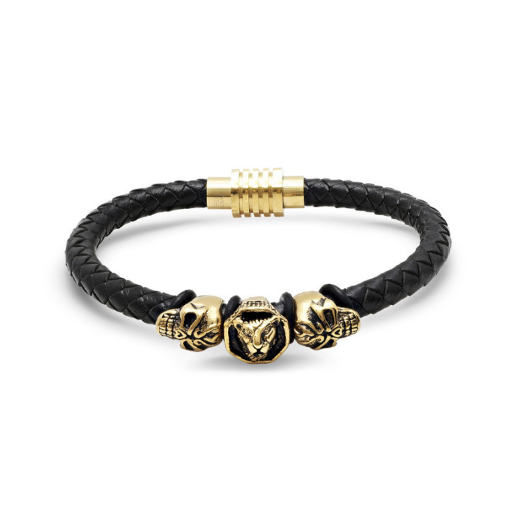 Stainless Steel Mens Yellow Black-Tone Panther Weave Fashion Bracelet