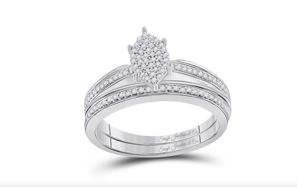 Sterling Silver Round Diamond Bridal Wedding Ring Set 1/4 Cttw