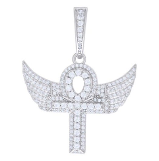 Sterling Silver 1.09 Cttw Moissanite Egyptian Flying Wings Ankh Cross