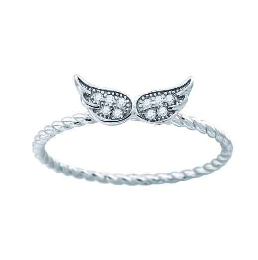 Sterling Silver White Sapphires Angel Wings Ring