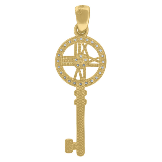 14k Roman Numerals White Sapphires Key Charm