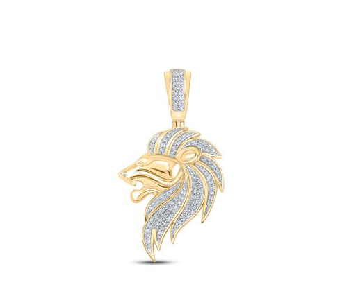 10k Yellow Gold Lion Head 1/3 Cttw Diamond Charm
