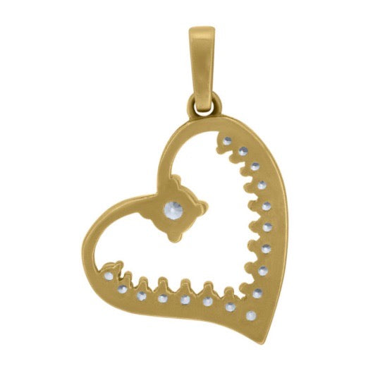 14k Yellow Gold Womens White Sapphires Heart Charm