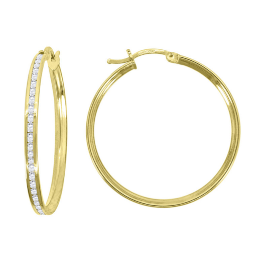 14kt Yellow Gold Womens Single Row CZ Huggie 2mm x 2mm Hoops