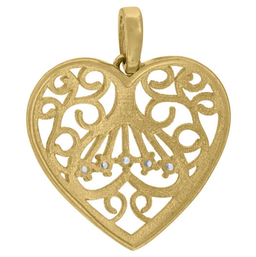 14k Yellow Gold CZ Textured Heart Charm
