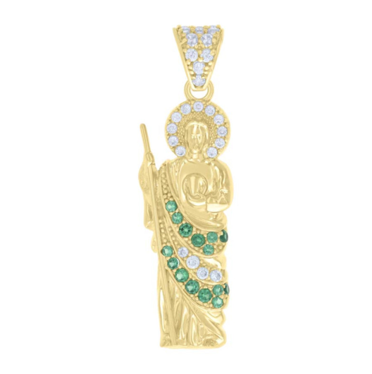 14K Yellow Gold Green White Cubic-Zirconia St. Jude Charm