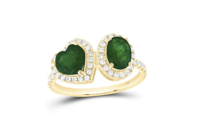 14k Natural Emerald Heart Oval 3/8 Cttw Diamond Ring