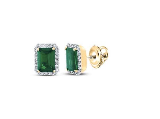 10k Yellow Gold Synthetic Emerald 2 Cttw Diamond Earrings