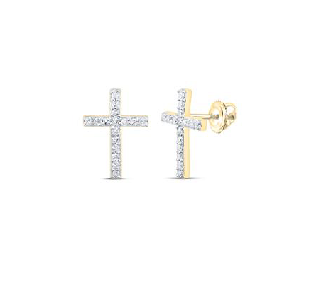10k 1/8 Cttw Diamond Cross Earrings