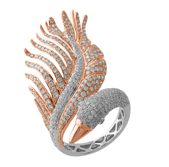 14K White Gold Rose Gold 2.08 Cttw Diamond Swan Ring