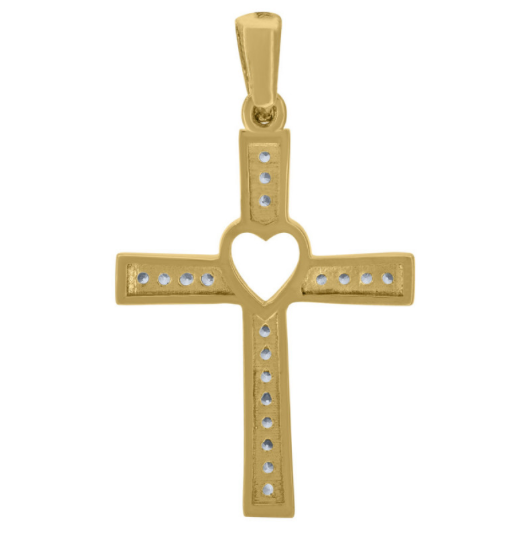 14k Yellow Gold Womens Cubic Zirconia Heart Cross Charm