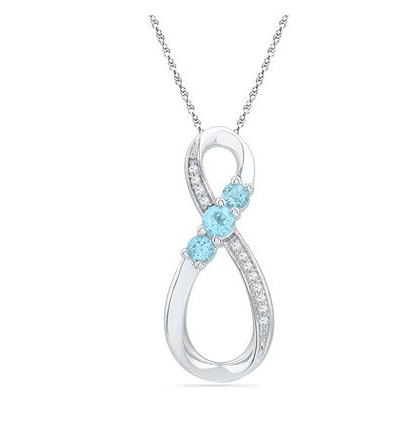 Sterling Silver 3 Stone Blue Topaz Infinity 1/3 Cttw Diamond Pendant