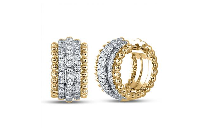 14k Round Diamond Huggie Earrings 3/4 Cttw